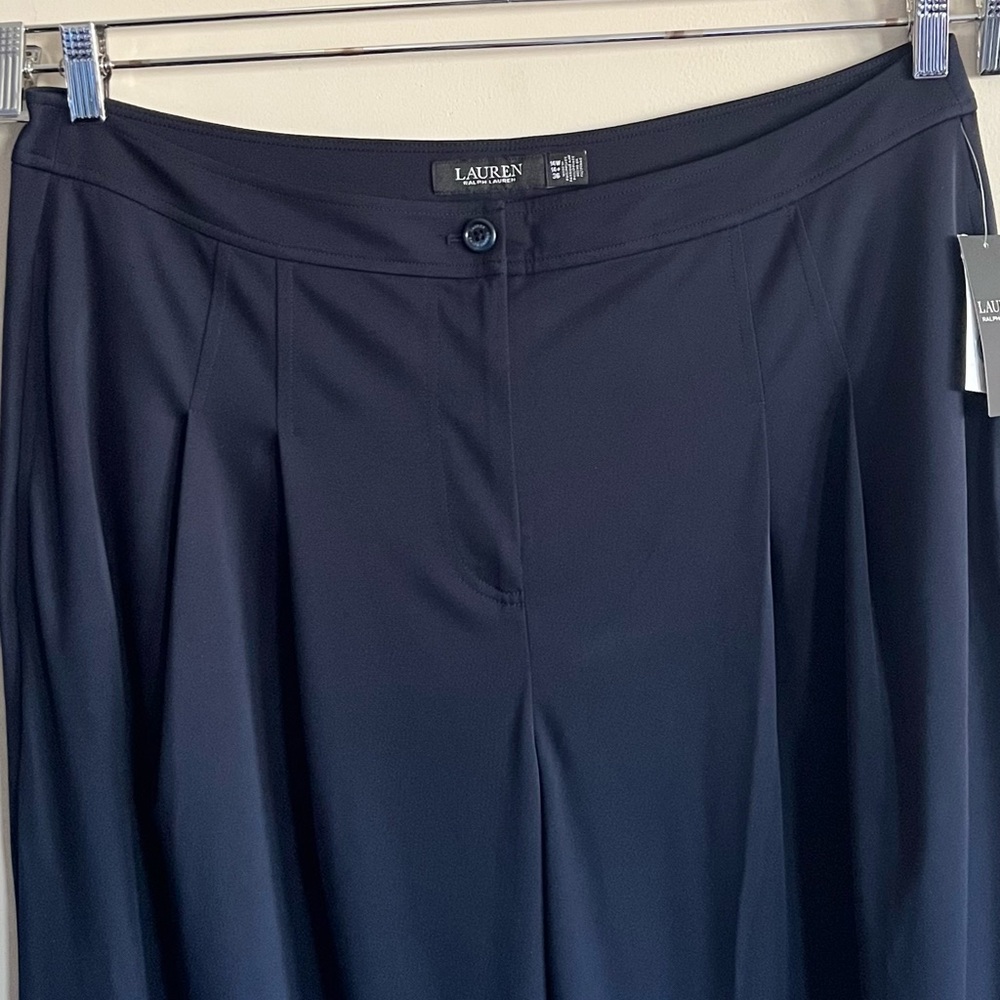 Lauren Ralph Lauren Navy Blue Pleated Wide Leg Pants Size 14W New - Picture 8 of 11
